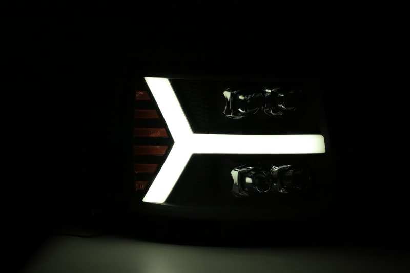 Faros delanteros LED AlphaRex 07-13 Chevy 1500 NOVA con proyector estilo tablón en negro brillante con luz activa/señal de secuencia