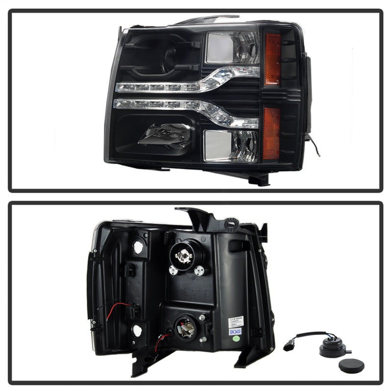 Faros delanteros con proyector LED DRL Spyder 07-13 Chevy Silverado 1500 V2 - Negro
