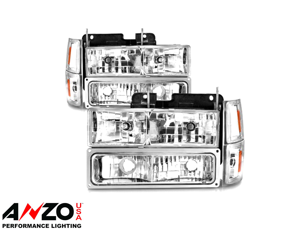 ANZO 88-98 Chevrolet C1500 Crystal Headlights Chrome w/ Signal and Side Marker Lights