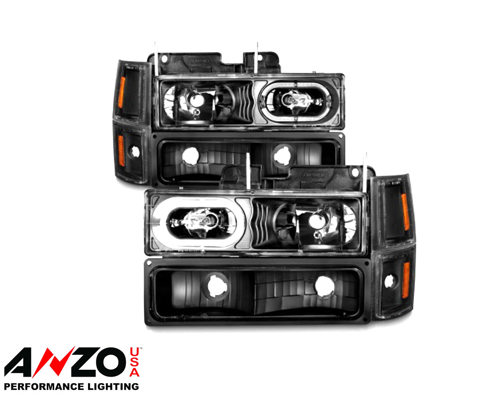 ANZO 88-98 Chevrolet C1500 Crystal Headlights Black Housing w/ Signal and Side Marker Lights