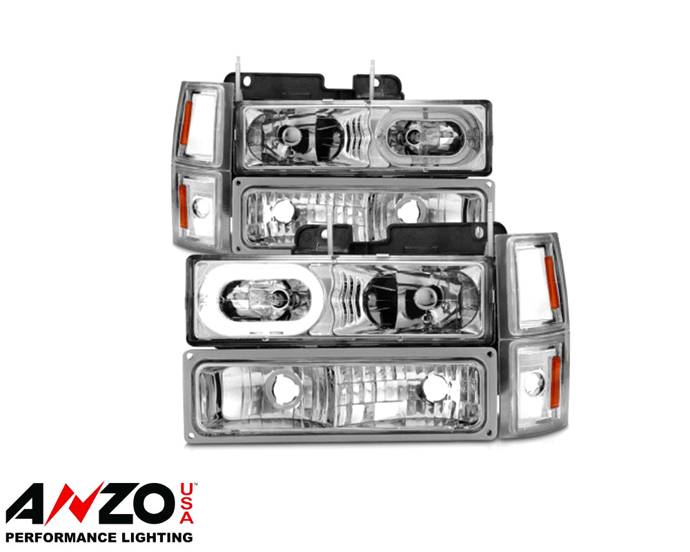 ANZO 88-98 Chevrolet C1500 Crystal Headlights Chrome Housing w/ Signal and Side Marker Lights