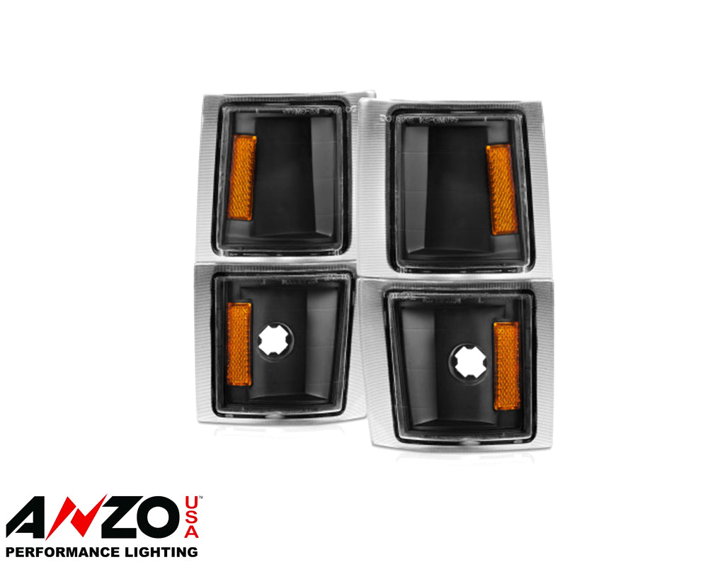 ANZO 1994-1998 Chevrolet Blazer Corner Lights Black Housing Clear Lens w/ Amber Reflector