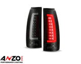Par de luces traseras LED ANZO 1988-1999 C/K1500 con carcasa negra y lente ahumada 