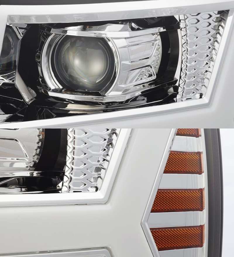 AlphaRex 07-13 Chevy 1500 LUXX LED Projector Headlights Plank Style Chrome w/ Active Light/Sequence Signal/DRL
