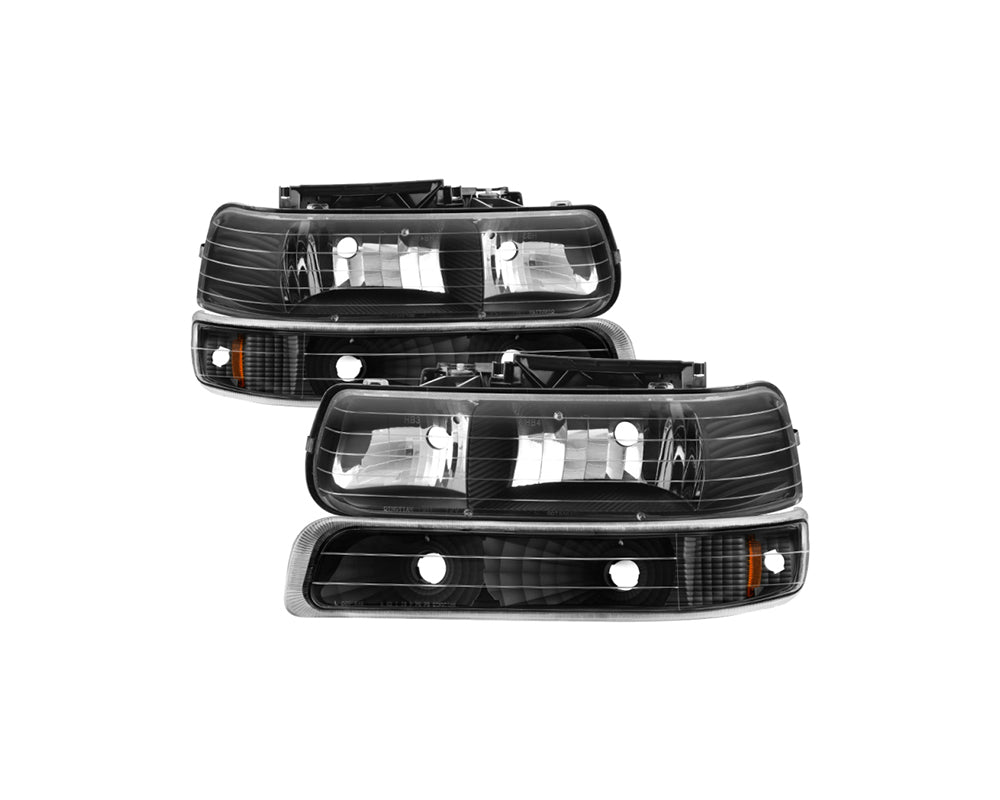 Spyder Chevy Silverado 1500/2500 99-02 Amber Crystal Headlights w/ Bumper Lights - Black