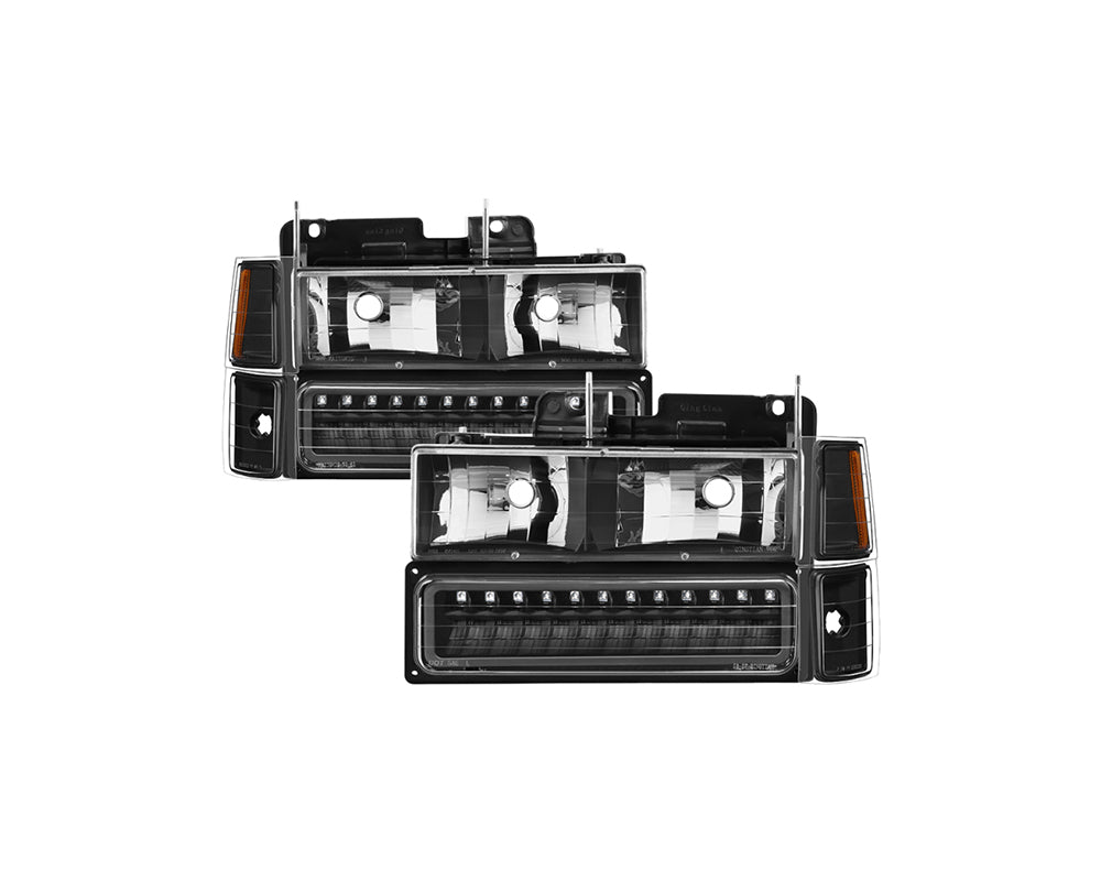 Faros delanteros Spyder Xtune 88-98 Chevy/GMC C/K Series 1500/2500 con luces de estacionamiento LED - Negro