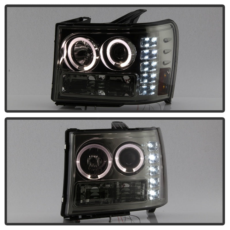 Spyder 07-13 GMC Sierra 1500 Projector LED Halo Headlights - Smoke