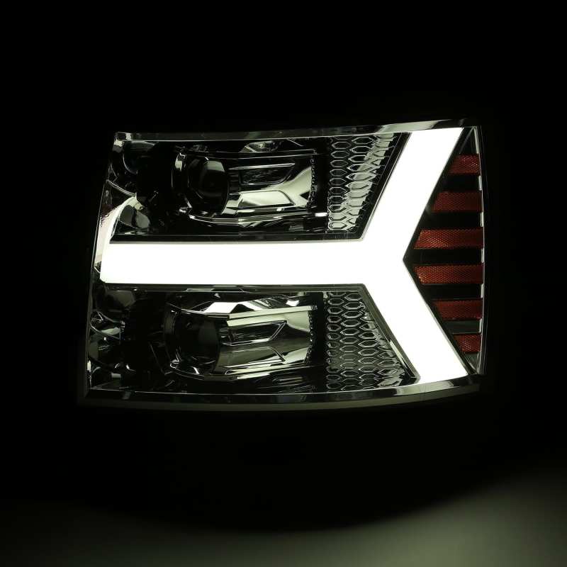 Faros delanteros LED tipo proyector AlphaRex 07-13 Chevy 1500 LUXX cromados con luz activa, señal de secuencia y DRL