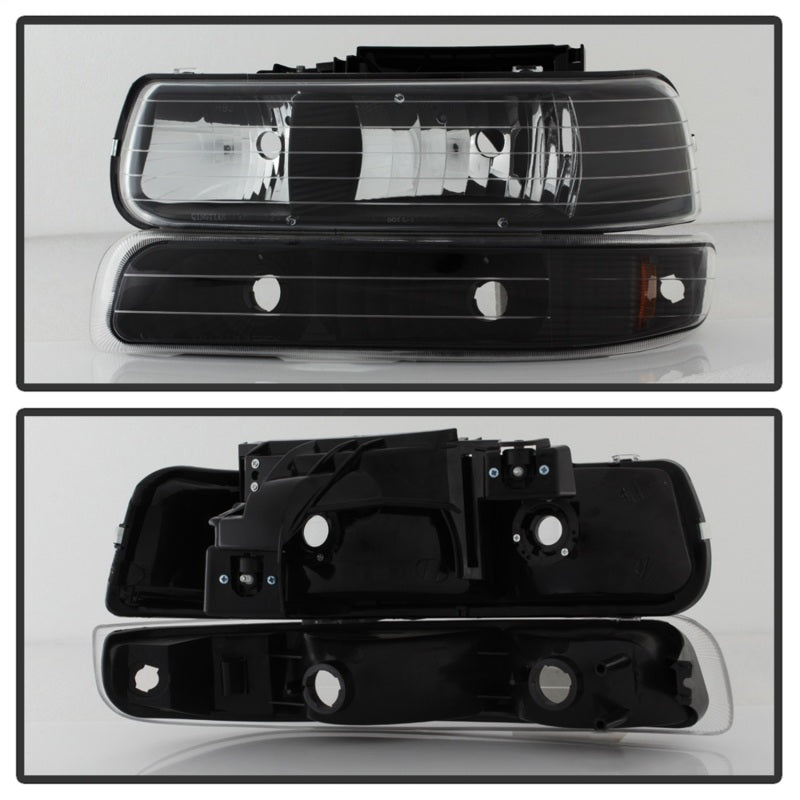 Faros delanteros de cristal ámbar con luces de parachoques Spyder Chevy Silverado 1500/2500 99-02 - Negro
