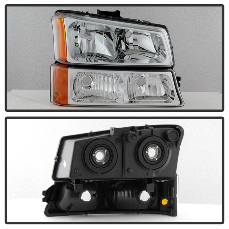 Faros delanteros de cristal Spyder Xtune Chevy/GMC Silverado/Sierra 1500 03-06 con luces de parachoques cromadas