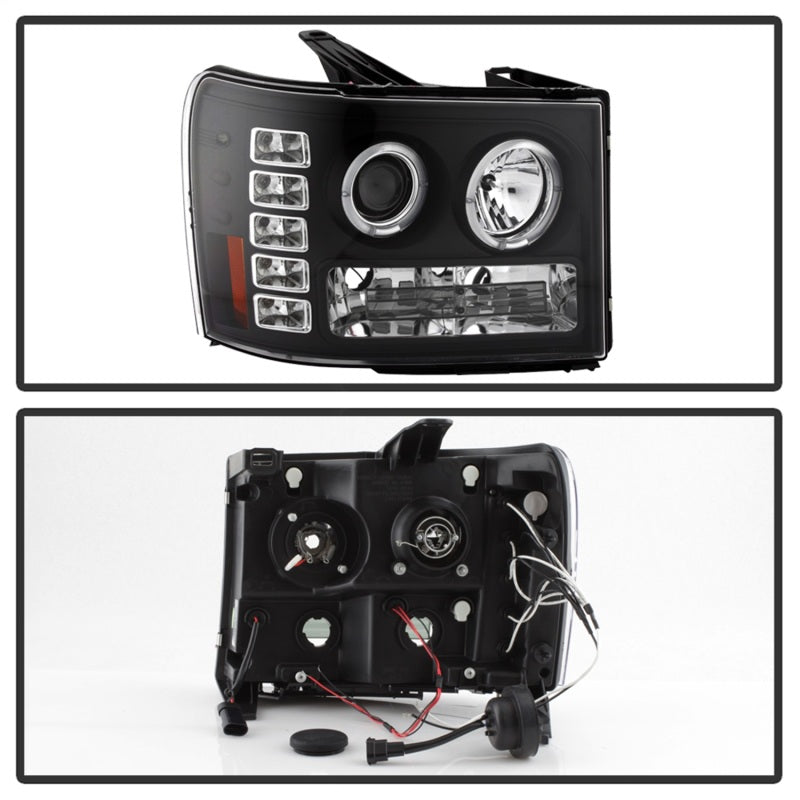 Faros delanteros LED tipo halo con proyector Spyder GMC Sierra 1500 07-13, color negro