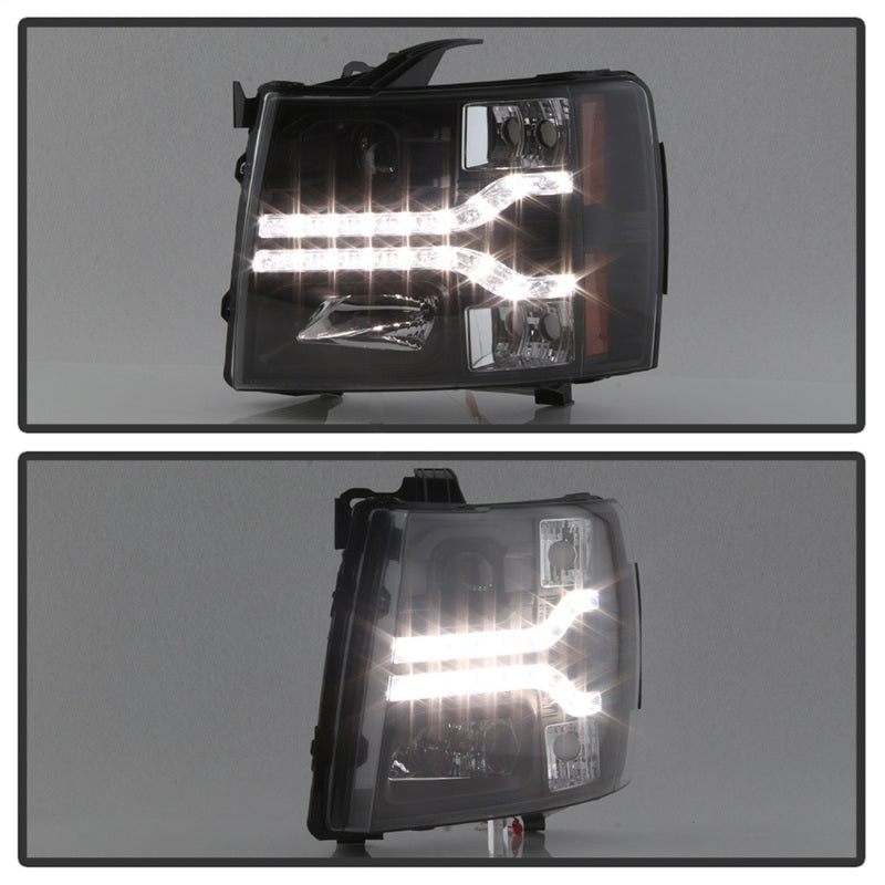 Faros delanteros con proyector LED DRL Spyder 07-13 Chevy Silverado 1500 V2 - Negro