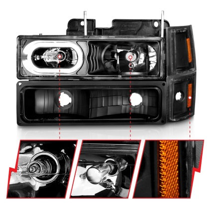 ANZO 88-98 Chevrolet C1500 Crystal Headlights Black Housing w/ Signal and Side Marker Lights