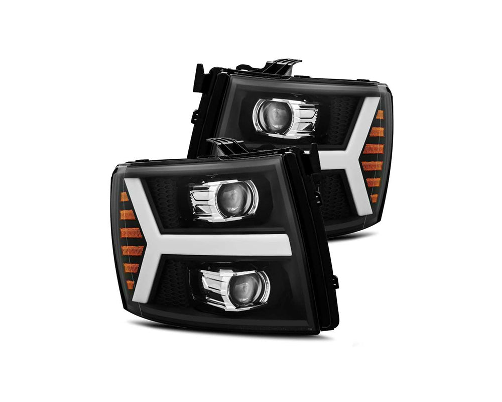 AlphaRex 07-13 Chevy 1500 PRO-Series Projector Headlights Plank Style Matte Black w/ Active Light/Sequence Signal