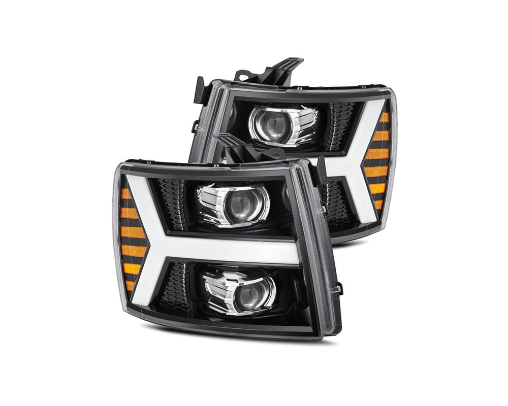 AlphaRex 07-13 Chevy 1500 PRO-Series Projector Headlights Plank Style Gloss Black w/Active Light/Sequence Signal