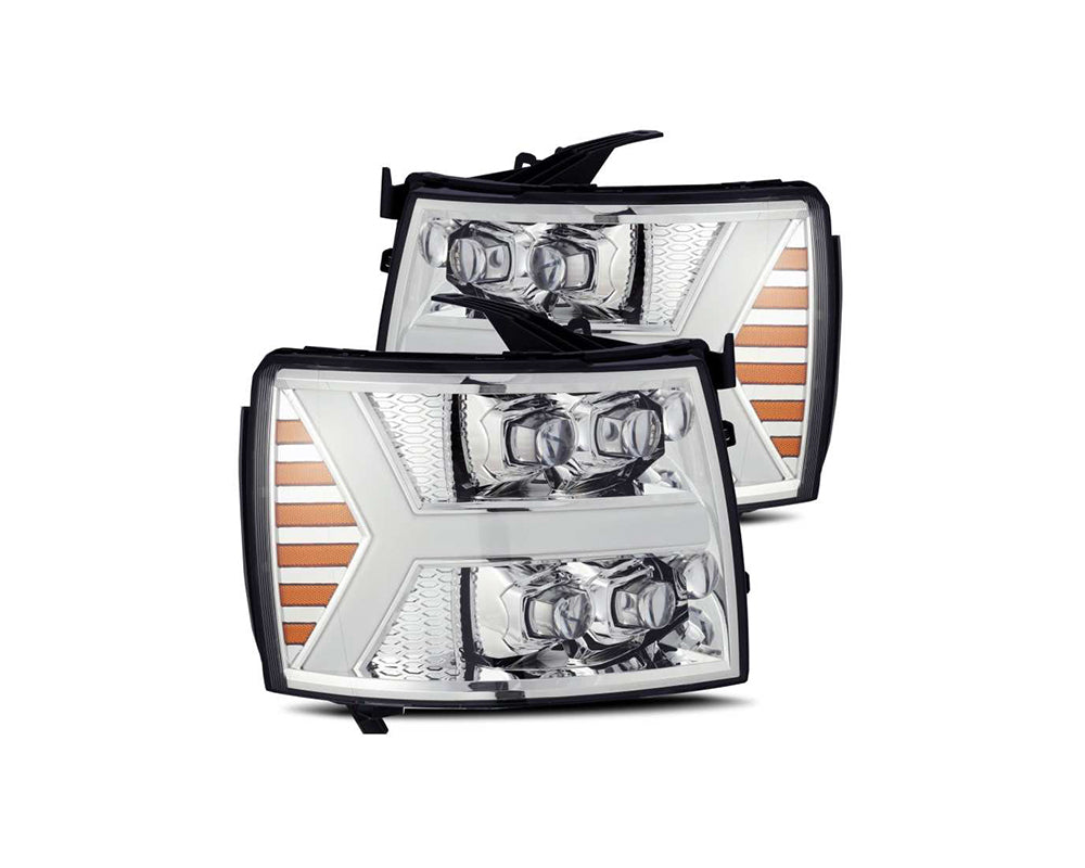 AlphaRex 07-13 Chevy 1500 NOVA Projector Headlights Plank Style Chrome w/ Active Light/Sequence Signal