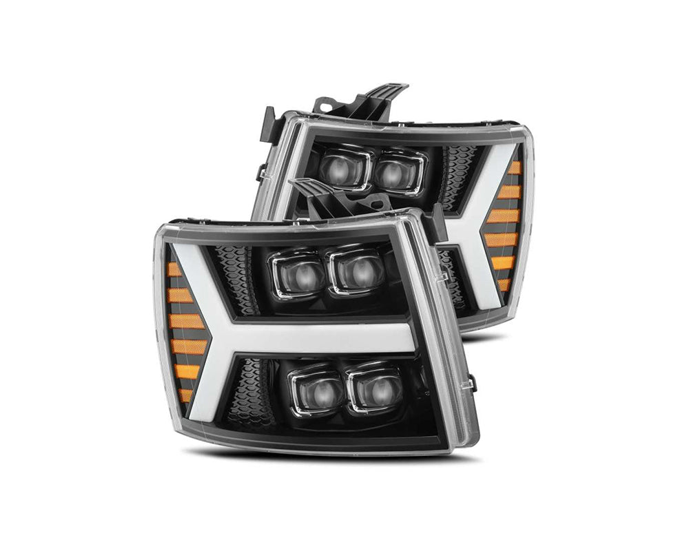 AlphaRex 07-13 Chevy 1500 NOVA LED Projector Headlights Plank Style Gloss Black w/ Active Light/Sequence Signal