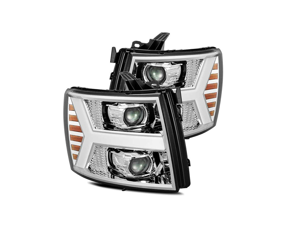 AlphaRex 07-13 Chevy 1500 LUXX LED Projector Headlights Plank Style Chrome w/ Active Light/Sequence Signal/DRL