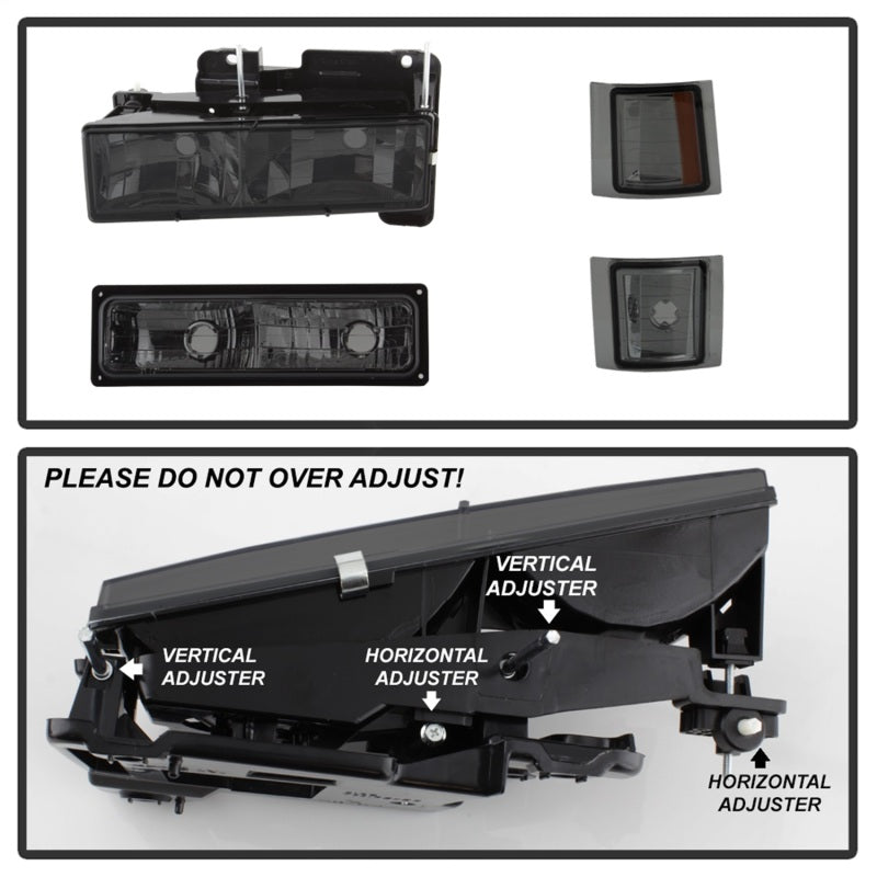 Faros delanteros Spyder Xtune para Chevy/GMC C/K Series 1500/2500 88-98 con luces de estacionamiento y de esquina, color ahumado