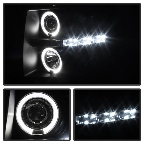 Spyder 07-13 シボレー シルバラード 1500 プロジェクター ヘッドライト LED ハロー - ブラック スモーク