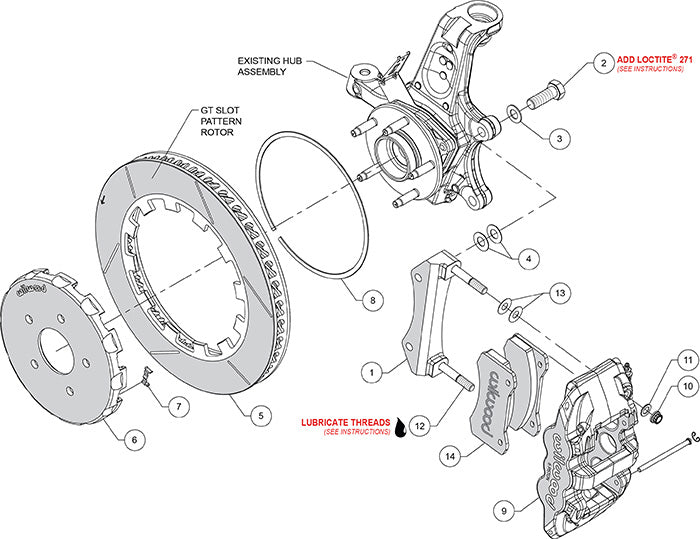 Wilwood - 1964–1981 A/F/X-Body, 1963–1982 Corvette, 1964–1970 Mustang | Ridetech, Art Morrison, Detroit Speed - AERO6 Big Brake Front Brake Kit (Race) - 14 inch