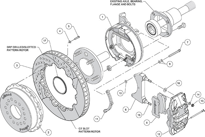 Wilwood - 10/12 Bolt - 2.81 Offset - AERO4 Big Brake Rear Parking Brake Kit - 14 Inch - Rear Caliper Mounting