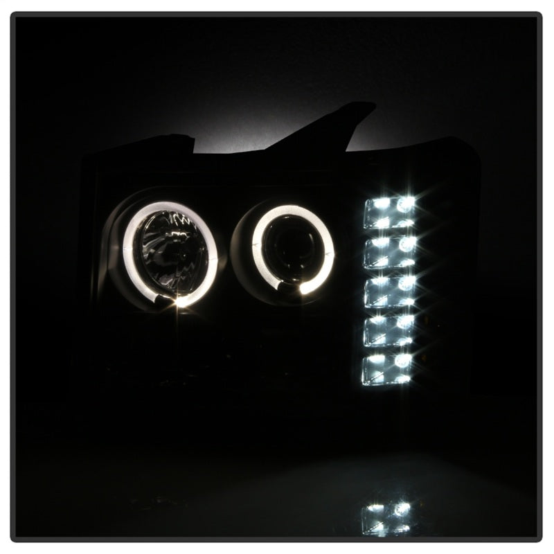 Spyder 07-13 GMC Sierra 1500 Projector LED Halo Headlights - Black Smoke