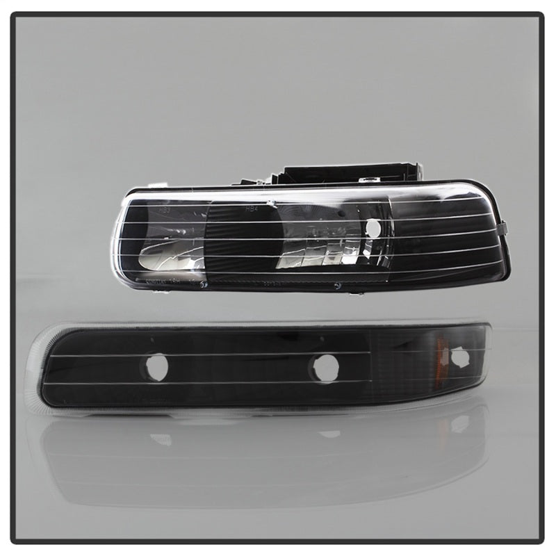 Faros delanteros de cristal ámbar con luces de parachoques Spyder Chevy Silverado 1500/2500 99-02 - Negro