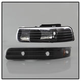 Faros delanteros de cristal ámbar con luces de parachoques Spyder Chevy Silverado 1500/2500 99-02 - Negro