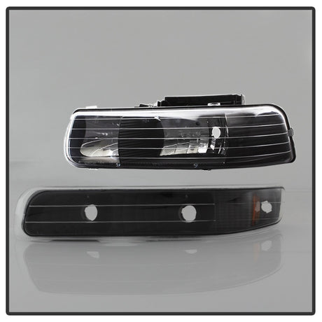 Faros delanteros de cristal ámbar con luces de parachoques Spyder Chevy Silverado 1500/2500 99-02 - Negro
