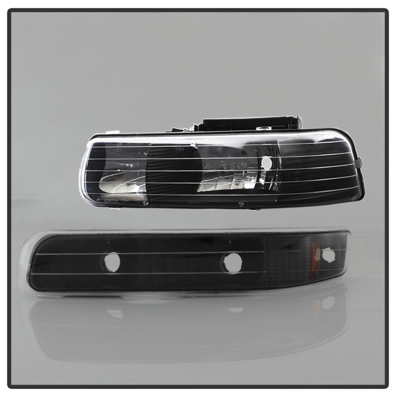 Spyder Chevy Silverado 1500/2500 99-02 Amber Crystal Headlights w/ Bumper Lights - Black