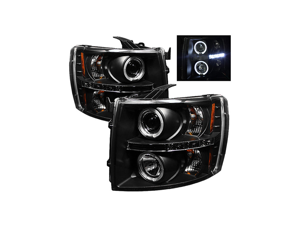 Faros delanteros de proyector LED Halo Spyder 07-13 Chevy Silverado 1500 - Negro