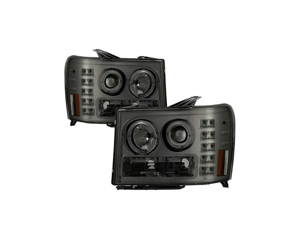 Faros delanteros LED tipo halo para GMC Sierra 1500 Spyder 07-13, color ahumado