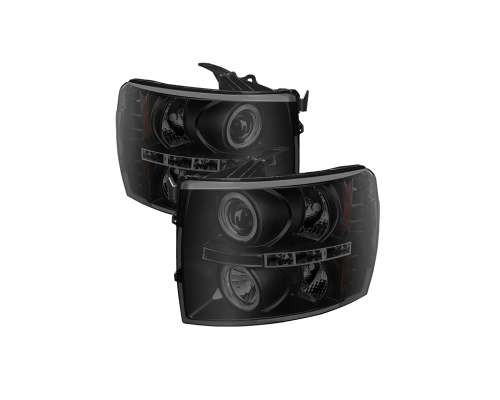 Faros delanteros de proyector LED Halo Spyder 07-13 Chevy Silverado 1500 - Ahumado negro