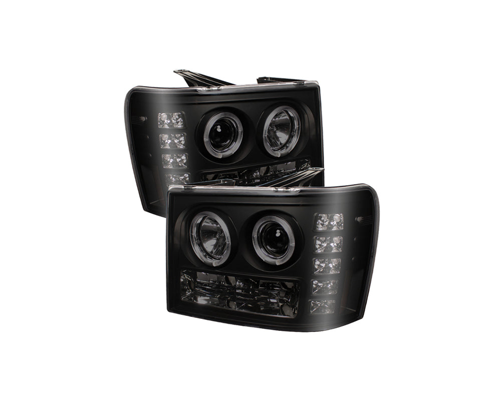 Faros delanteros LED tipo halo para GMC Sierra 1500 Spyder 07-13, color negro ahumado