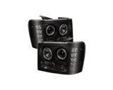 Faros delanteros LED tipo halo para GMC Sierra 1500 Spyder 07-13, color negro ahumado